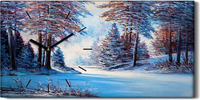 Produktbild von Küchenuhr Bürouhr Leinwand Uhr Geräuschlos 60x30 Gemälde Winter Wald Bäume - schwarze Hände