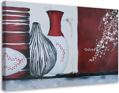 Produktbild von Leinwandbild stilleben - vasen 120x80 cm Feeby rot wandbild bereit zum aufhängen
