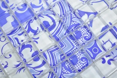 Produktbild von Handmuster Retro Vintage Mosaikfliese Transluzent blau Glasmosaik Crystal Design blau MOS88-Retro-33_m