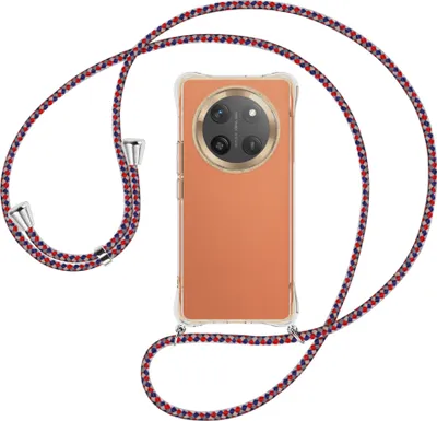 Produktbild von Handykette Backcover-Schutzhülle mit Band (Metall silberfarben) für Honor X60 Pro 5G - silber/blau/rot