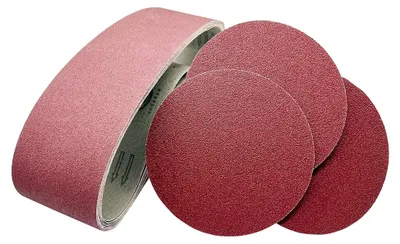 Produktbild von Schleifbänder und Schleifpapier.Schleifbänder 100x915mm (2XP80/120/150/240/400).Set mit 12 selbstklebenden Schleifscheiben 150mm (2XP60/80/120/180/240/320) für Bandschleifer (22 Stück Set)