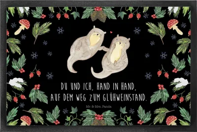 Produktbild von Mr. & Mrs. Panda Schmutzfangmatte Otter Glühweinstand 50 x 75 cm - Schwarz - Geschenk, fußmatte, Schmutzmatte, Fußabstreifer, Bodenvorleger, Fussmatte, Weihnachten