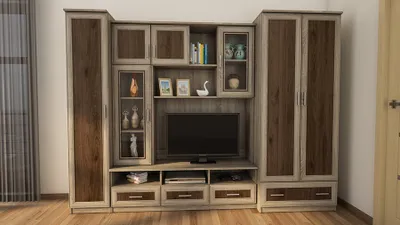 Produktbild von Meblast | Wohnwand BOSMAN 270x200x53 cm - Schrankwand mit Vitrinen & TV-Lowboard - Klassisches Design für Wohnzimmer | Elegant, Funktional, Anbauwand
