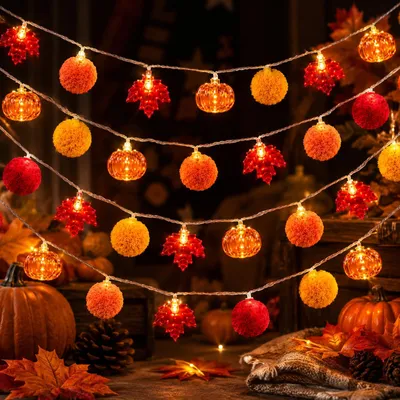 Herbstdeko Lichterkette Kürbis Ahornblätter 1 Stück