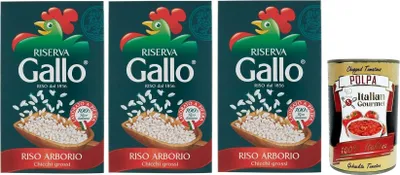 Produktbild von 3x Gallo Riso Arborio Riserva,100% Italienischer Reis,Kochzeit 15 Minuten,Packung mit 1Kg + Italian Gourmet Polpa di Pomodoro 400g Dose