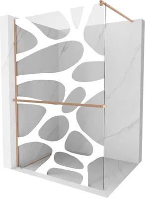 Produktbild von Mexen Kioto+ Duschwand mit Walk-in-Regal 140 x 200 cm, weißes Muster, gebürstetes Kupfer - 800-140-121-65-97