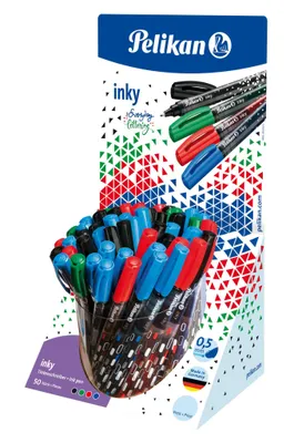 Produktbild von Pelikan Inky, Verschlossener Gelschreiber, Schwarz, Blau, Grün, Rot, Mehrfarbig, Kunststoff, 0,5 mm, 50 Stück(e)