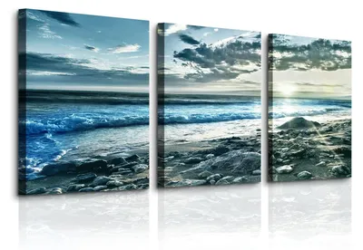 Productafbeelding van Solidchoice - Canvas Wandkunst Set van 3 Kustlandschappen 40x58 cm