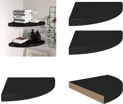 Obrázok produktu pre vidaXL Rohové plávajúce police 2 ks čierne 35x35x3,8 cm MDF - Nástenná polica - Nástenné police - Plávajúca nástenná polica - Plávajúca nástenná polica