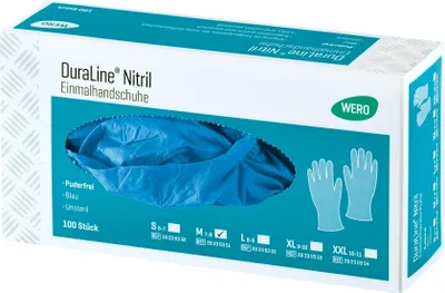 Produktbild von DuraLine® Nitril Einmal-Untersuchungshandschuh, Gr. M, 100 Stk