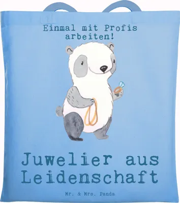 Produktbild von Mr. & Mrs. Panda tasche baumwolle Juwelier Leidenschaft - Sky Blue - Geschenk, Tote Bag, Beutel, Goldschmied, Witzig, Spruch, canvas, Uni, Einkaufstasche