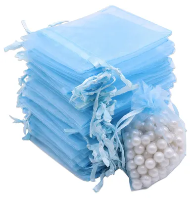 Productafbeelding van 100 Stuks Hellblau Organza Geschenkbeutels 7 x 9 cm