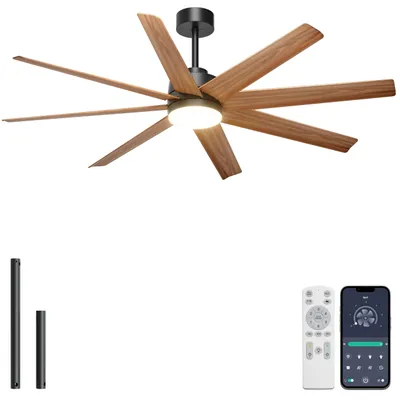 Productafbeelding van Plafondventilator Met Ledlicht - 152 Cm Hout - 40 Watt - 8 Bladen - Stil En Omkeerbaar