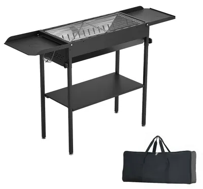 Produktbild von SucceBuy Holzkohlegrill mit höhenverstellbarem Rost, klappbaren Seitentischen und Transporttasche, hitzebeständig und pulverbeschichtet – perfekt für Camping, Gartenfeste und Feiern.
