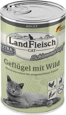 Produktbild von Landfleisch Adult Schlemmertopf Geflügel Mit Wild, Adult, jede Rasse, Geflügel, 400 g, Ohne Soja, Ohne künstliche Farbstoffe