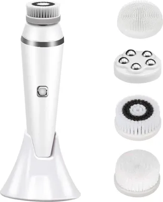 Produktbild von 4 Köpfen Gesichtsreinigungsbürste Elektrische Gesichtsbürste Gesichtsreiniger mit 3 Geschwindigkeitsstufen Rotations aufladbar Gesicht Bürste für sanfte Exfoliation und Tiefenreinigung(Weiß)