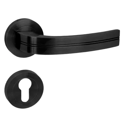 Produktbild von DOMINO Türgriff Drückergarnitur PZ-Profilzylinder Set | Rund-Rosette | Zimmertür, Bürotür, Kellertür, Innentür | Aluminium | Schwarz | DEKAN-R Black |