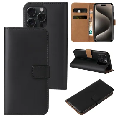 Produktbild von Handyhülle für Apple iPhone 16 Pro Klapphülle Bookcase Flip Cover Hülle Handy Tasche Etui Farbe: Schwarz