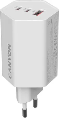 Obrázek produktu pro Napájecí zdroj CANYON CND-CHAHEX65W, 65 W, 2x USB typu C, USB-A, bílý