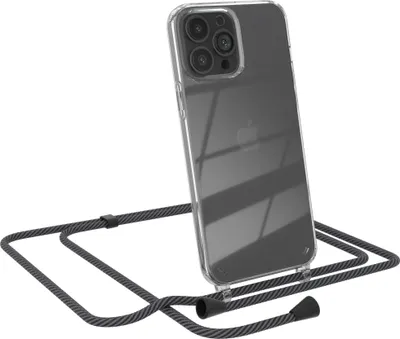 Produktbild von EAZY CASE Handykette kompatibel mit Apple iPhone 13 Pro Max, Handyhülle mit Umhängeband, Handykordel, Schutzhülle Clear, Band in Grau