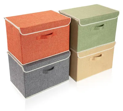 Obrázek produktu pro Úložné boxy s víkem – sada 4 skládacích úložných košíků