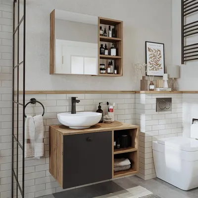 Produktbild von Roomart LOTUS-I-75 Badmöbel-Set 3-teilig 75 cm breit, Anthrazit-Eiche