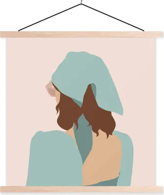 Produktbild von MuchoWow® Textilposter Sommer - Frau - Pastell 40x40 cm mit holzfarbenen Rahmen - Posterleiste