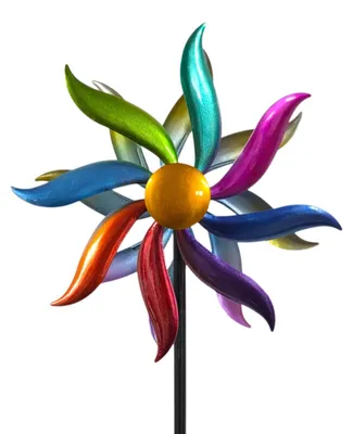 Produktbild von Windrad Garten Metall bunt Windspiel Ø 24cm / 110 cm mit Erdspieß