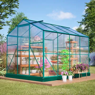 Produktbild von Gartenhaus Gewächshaus Pflanzenhaus Anzuchthaus Treibhaus Aluminium 7,7m³ 2.5×1.9×2m mit Schiebetür & Dachfenster Fundament