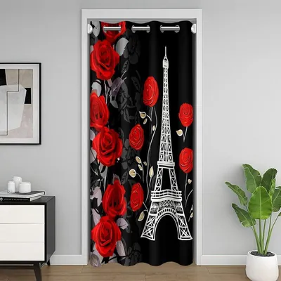 Obrázek produktu pro Záclona na dveře, květinový vzor, červená, 150 x 203 cm