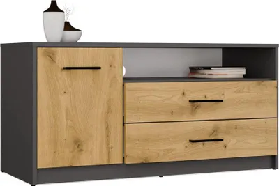 Produktbild von TV-Schrank Alois 1 Tür und 2 Schubladen 109 cm in Artisan-Eiche / Anthrazit
