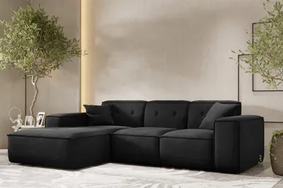 Produktbild von Ecksofa Designersofa CESINA Stoff Opera Velvet Schwarz Ottomane Links