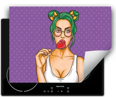 Produktbild von DarHaus Herdabdeckplatte 80x52 cm Anti Rutsch Matte Aufrollbar, Frau - pop art.