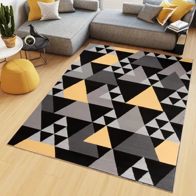 Image de Tapis MAYA Moderne Noir Gris Jaune Chambre à coucher ÖKOTEX 160 x 230 cm