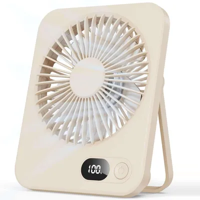 Produktbild von ZELURXX Tischventilator Akku 3000mAh 5 Stufen 8h Laufzeit 45dB leise 180° drehbar LED Anzeige tragbar für Büro Outdoor Zuhause Beige