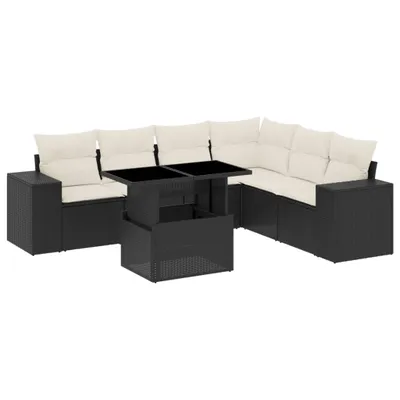 Produktbild von vidaXL 7-tlg. Garten-Sofagarnitur mit Kissen Schwarz Poly Rattan