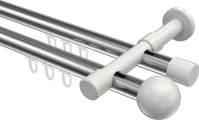 Produktbild von Interdeco Innenlaufstange / Gardinenstange mit Innenlauf Chrom / Weiß, Typ Prestige Luino (Kugel), 20 mm Ø 2-läufig, 440 cm