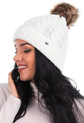 Produktbild von Gestrickte Damen-Wintermütze mit großem Kunstfellbommel HEYO Damen  Strickmütze Bommelmütze Ecru