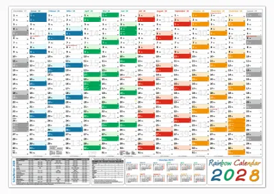 Produktbild von Rainbow Wandkalender / Wandplaner 2028 (gerollt) DIN A0 Format (841 x 1189 mm) 14 Monate, komplette Jahresvorschau Folgejahr und Ferientermine / Feiertage aller Bundesländer