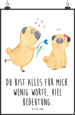 Produktbild von Mr. & Mrs. Panda Bild Mops Verliebt DIN A1 - Weiß - Geschenk, Wandbild, Vierbeiner, Plakat, Knuffig, Pure Liebe, drucke, Designposter, wanddeko, Hund, Sprüche