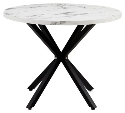 Produktbild von Moderner Runder Esstisch mit Industrieblech und Schwarzen Metallbeinen - Tisch für Wohnzimmer oder Küche, 4-6 Personen, 100 cm - Marmorstruktur