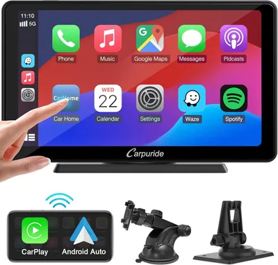 Image de Autoradio portable de 7 pouces avec écran tactile HD, compatible avec Carplay et Android Auto sans fil, Bluetooth et navigation