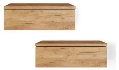 Produktbild von Wandregal mit Schublade aus Eiche - Hängender Nachttisch im 2er Set für Wandmontage