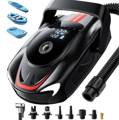 Zdjęcie produktu dla WaveRite Elektryczna pompka do desek SUP, 50 PSI, do desek SUP, z funkcją automatycznego wyłączania i odpowietrzania, zasilana z gniazda 12V samochodowego, kolor: czerwony/czarny