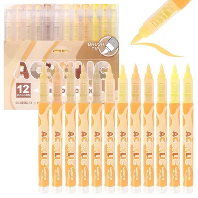 Zdjęcie produktu dla Zestaw 12 markerów akrylowych, wodoodpornych, z efektami gradientu kolorystycznego, do użytku na kamieniach, szkle, drewnie i tkaninach