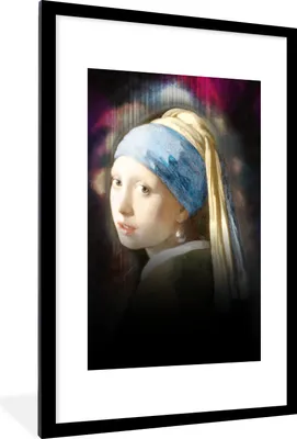 Produktbild von MuchoWow® MuchoWow® Gerahmtes Poster Mädchen mit Perlenohrring - Johannes Vermeer - Ölgemälde 60x90 cm - Poster mit zchwarzem Bilderrahmen - Dekoration - Wandposter Wohnzimmer - Hochwertig