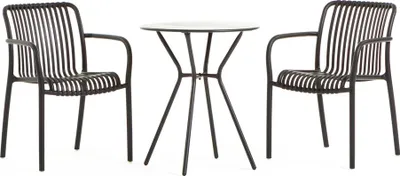 Immagine prodotto di Set da balcone con tavolo rotondo Ø60 cm in acciaio e 2 sedie impilabili in resina con fibra di vetro – design moderno, robusto e salvaspazio per balconi, terrazze, bar e bistrot – NATHAN + SIMONA – antracite