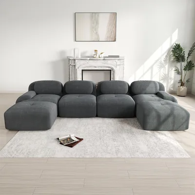 Produktbild von Rahmenloses Sofa, Modulares 4-Sitzer-Ecksofa, aus Cord, 32D-Sitzfläche, U-förmige Polstergarnitur für das Wohnzimmer, keine Montage erforderlich