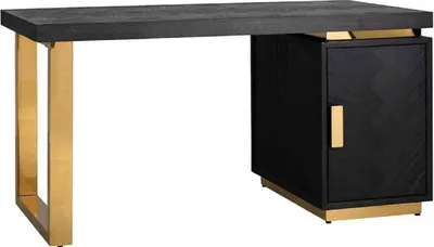 Produktbild von Casa Padrino Luxus Massivholz Schreibtisch Schwarz / Gold 150 x 70 x H. 77 cm - Bürotisch - Computertisch - Luxus Büro Möbel