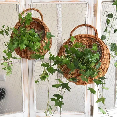 Produktbild von Hängende Rattan-Blumentöpfe, handgeflochtener Hängeblumenkorb, geflochtene Wanddekoration, runder geflochtener Rattan-Aufbewahrungskorb für Zimmer- oder Gartenpflanzen